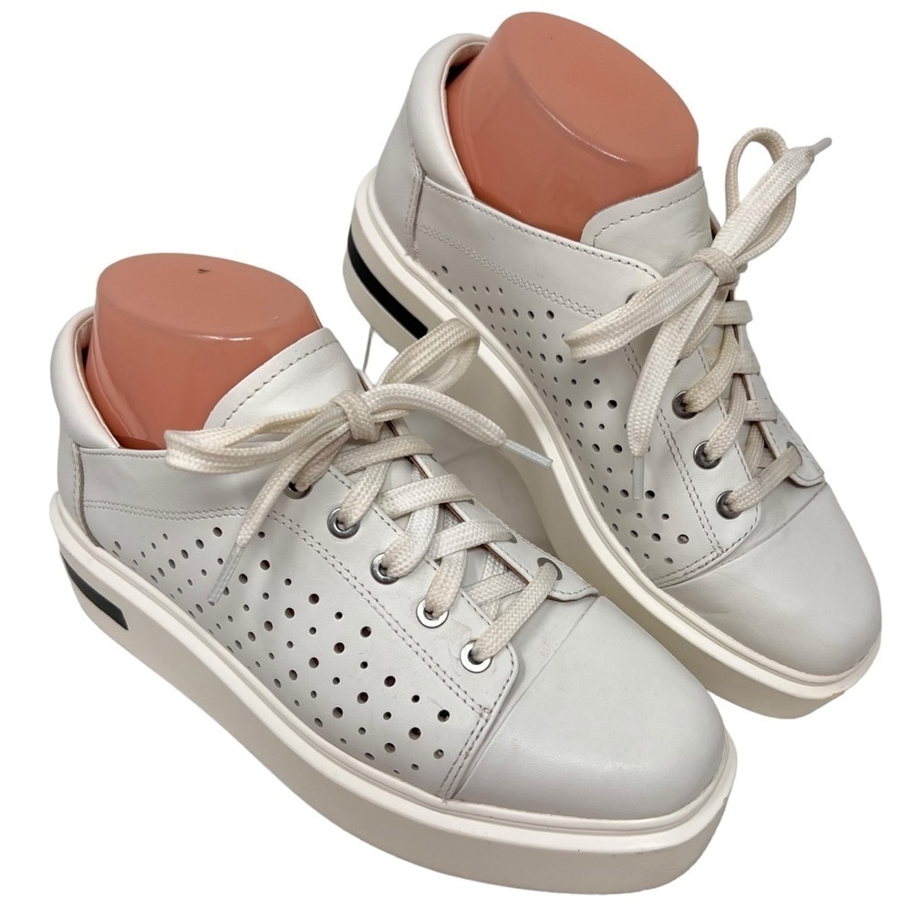 Linea Paolo Kendra White Perforated Leather Square Toe Platform Sneaker Size 7.5